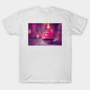 Cute delicious cupcake design with candle T-Shirt